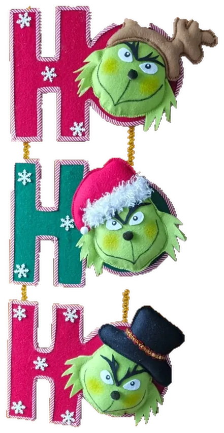 Colgante navideño HO, HO, HO, producto artesanal de tela de Manualidades Hilda