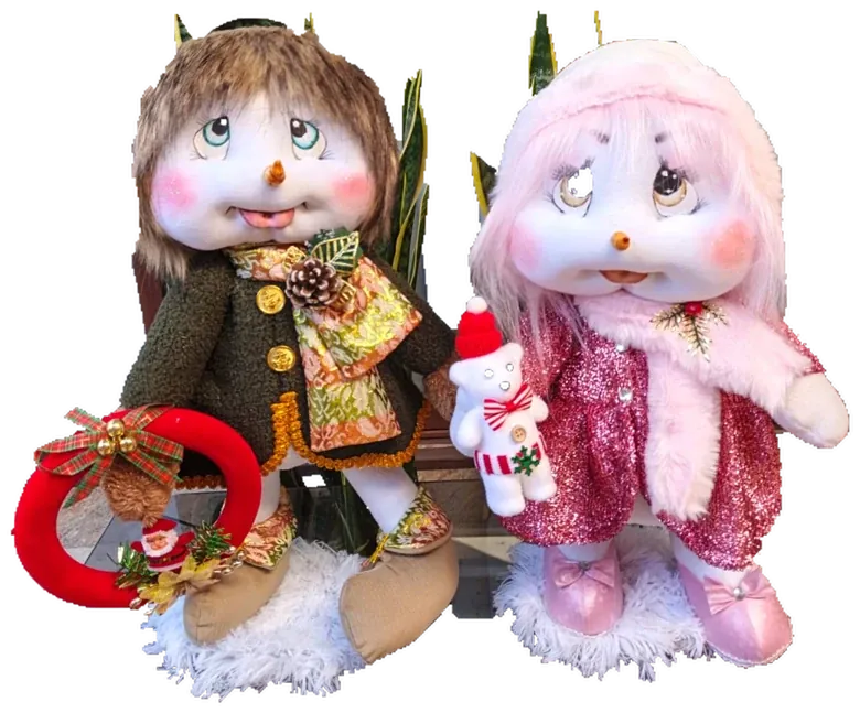 Pareja de muñecos de nieve de tela, fotografía de Manualidades Hilda
